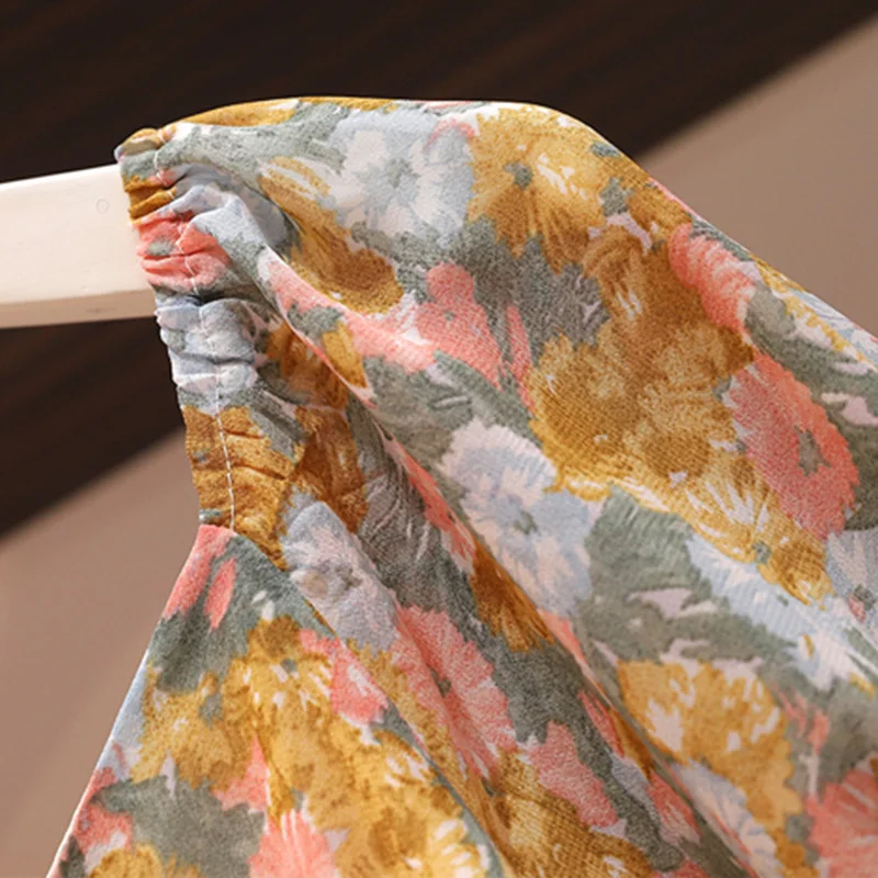 

Sexy Floral Split Dress Seaside Holiday Female Puff Sleeve A Line Summer Casual Wrap Party Robe