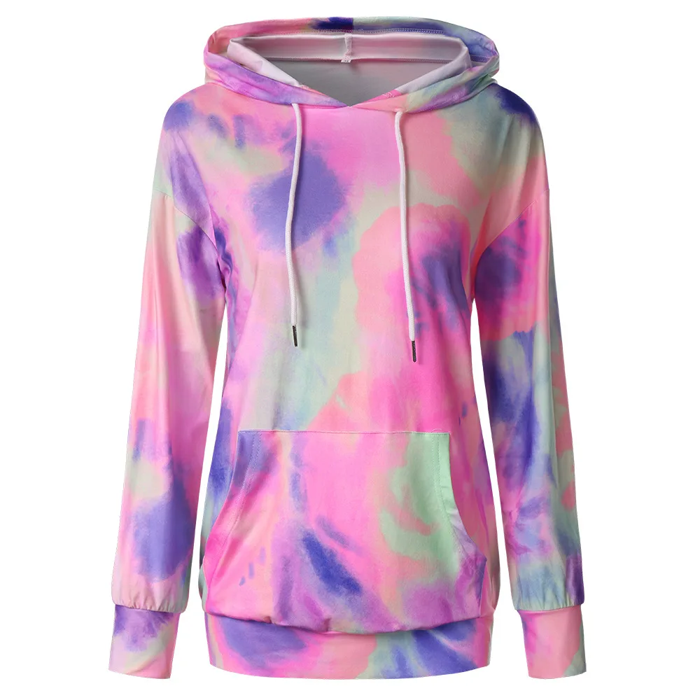 

Female Rainbow Tie-Dye Print Long Sleeve Hoodies Streetwear Autumn Elegant Loose Sports Shirt Tops Woman Plus Size Sweatshirts