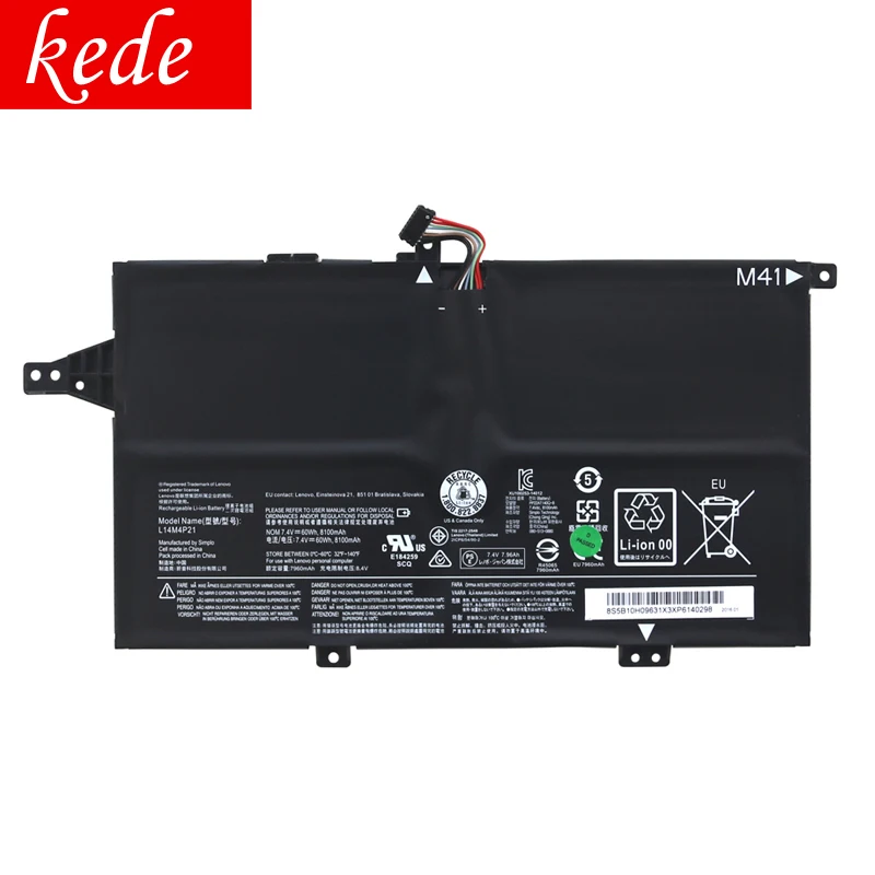 Оригинальный аккумулятор kede для ноутбука lenovo M41 70 K41 серии L14M4P21 L14L4P21 L14SLP21 7 4 V 60Wh