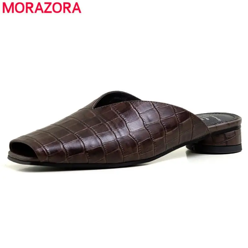 Женские босоножки без задника MORAZORA черные из натуральной кожи с открытым носком