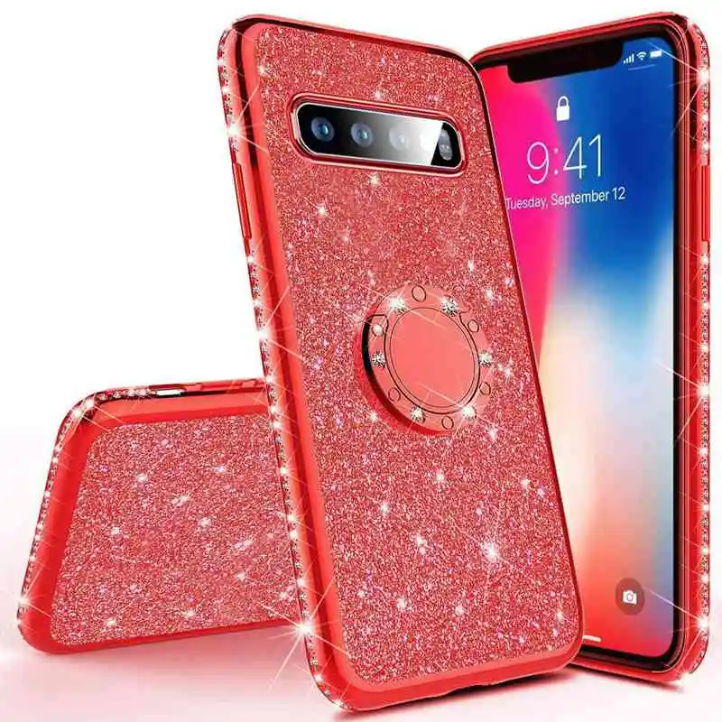 Блестящий чехол с кольцом для Samsung Galaxy S10 из мягкого ТПУ блестками S8 S9 Plus S10e A10 A20 A20E
