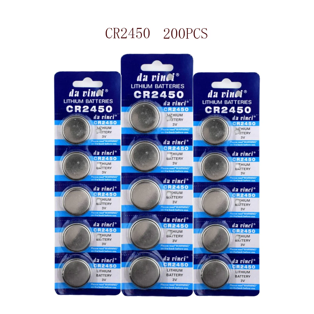 

200pcs 600mAh CR2450 3V Lithium Button Batteries KCR2450 5029LC LM2450 CR 2450 Cell Coin Battery for Watch Electronic Toy Remote