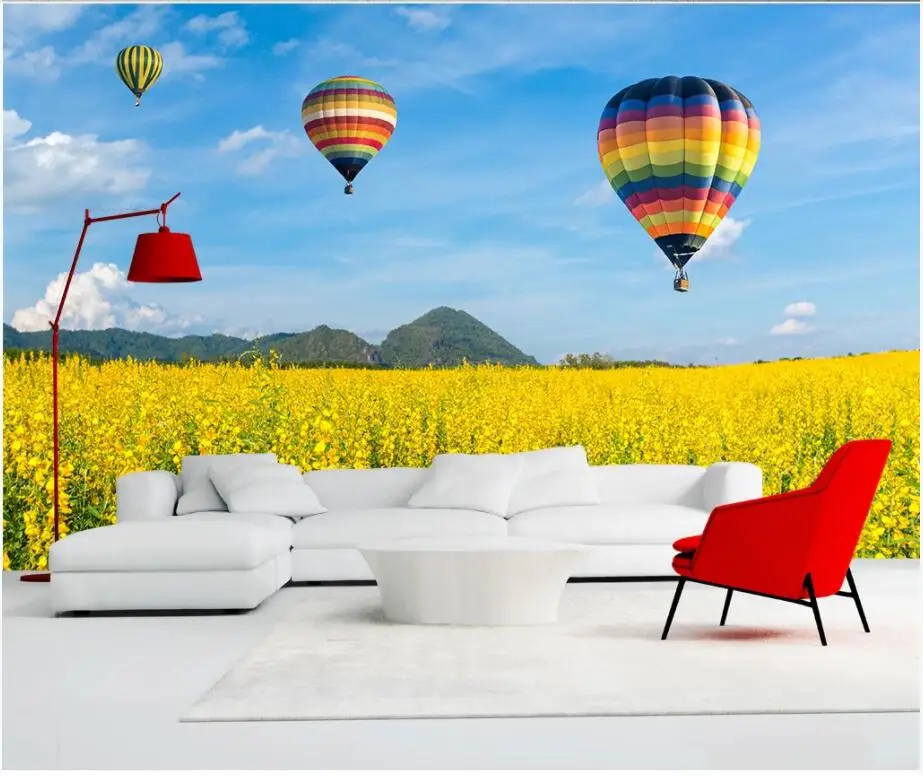 

Custom photo 3d wallpaper Beautiful natural scenery yellow flowers sea room home decor 3d wall mural wallpaper for living room