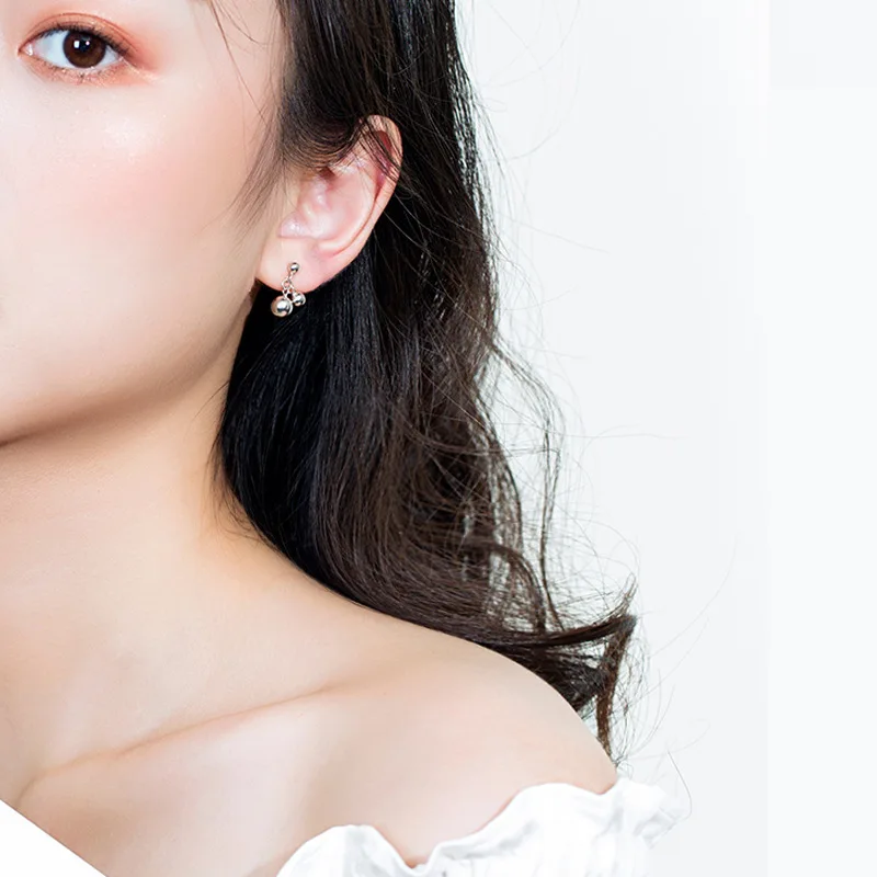 Серебряные круглые серьги-гвоздики с бусинами асимметричные серьги Т-образными