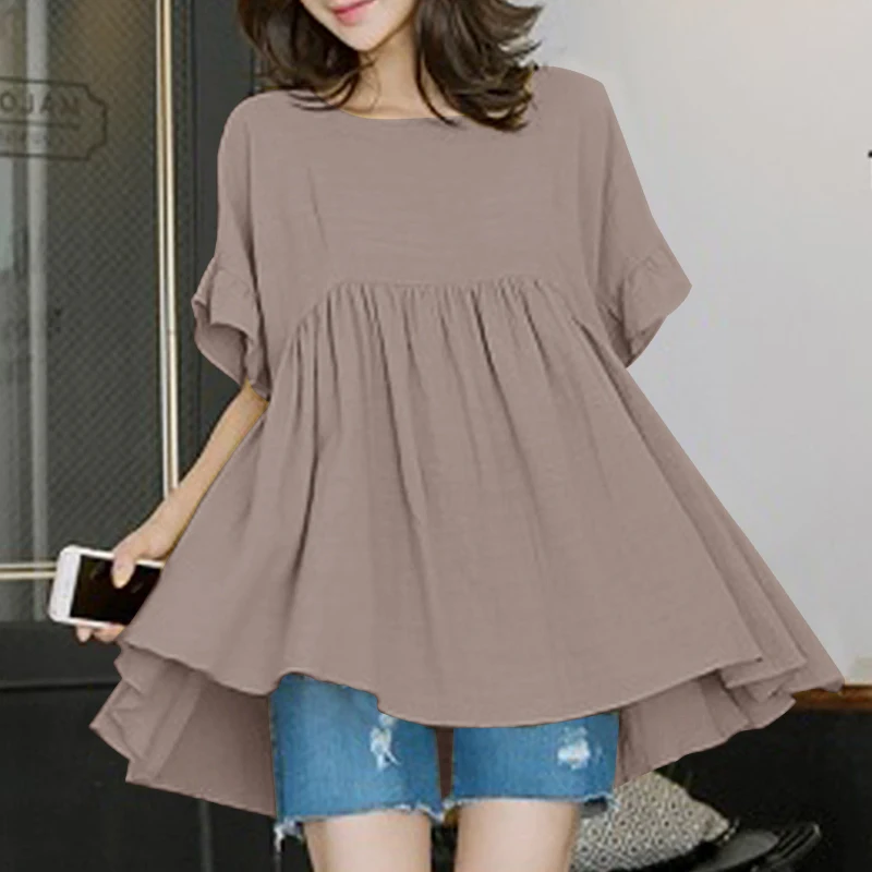 

ZANZEA Fashion Summer Blouse Women Short Sleeve Solid Tops Elegant Square Neck Casual Office Shirt Female Loose Blusas Femininas