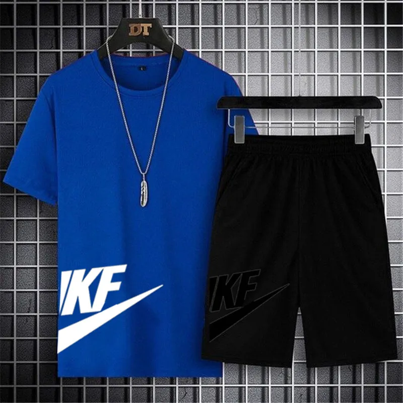 

2021 New Brand 2 Piece Sets Sportswear Men's Tracksuit T-shirts Shorts Set Two Piece Suit Beach Men's Short Sets Clothing