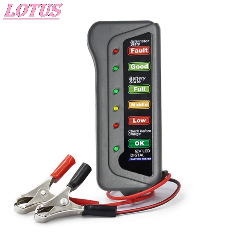 

1PCS New Brands Mini 12V Car Battery Tester Digital Alternator Tester 6 LED Lights Display Car Diagnostic Tool For Car Hotsale