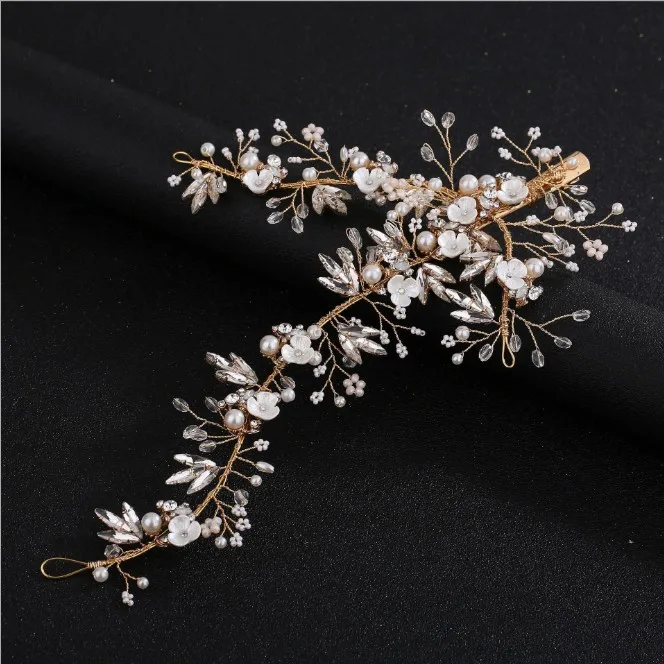 Длинные розовые золотые выпускные невесты цветок аксессуары для волос жемчуг