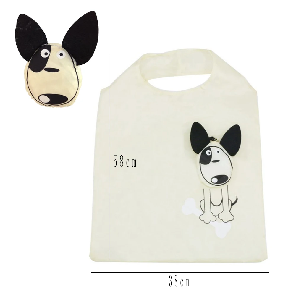 

New Animals Cute Dog Useful Polyester Folding Eco Reusable Shopping Bags Cartoon Eco Tote Bag Portable Travel Shoulder Bag