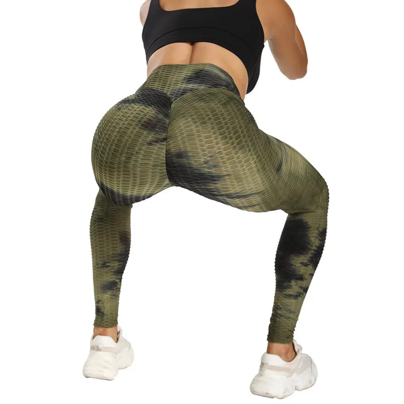 

2021 NEW Gym Leggings For Woman Elastic Hip Lifting High Waist Sports Tights Thickened Colorful Ink Tie Dyed Pants