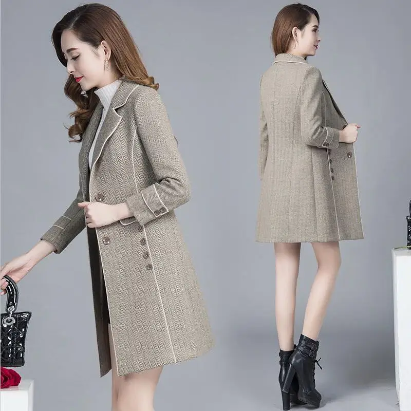 

Женское шерстяное пальто большого размера, новинка 2021, шерстяное Женское пальто, длинное облегающее утепленное пальто, женские куртки на ве...