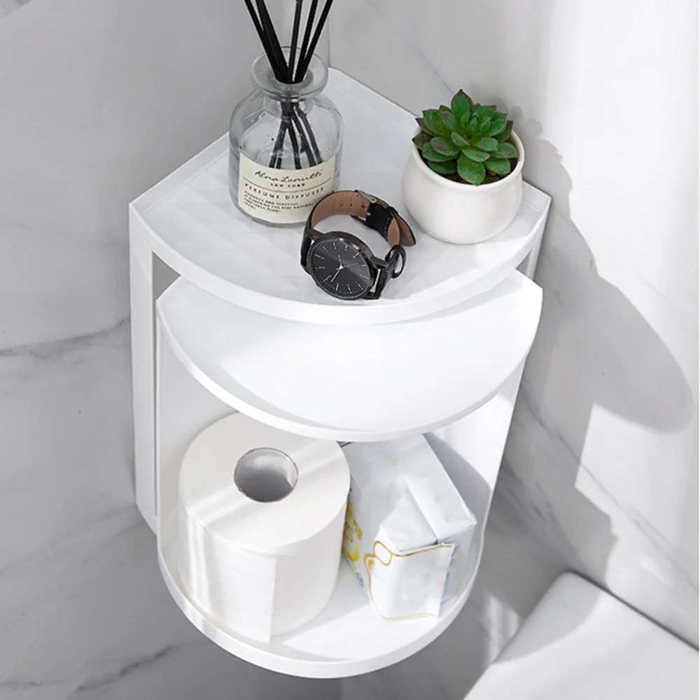 

1PC Bathroom Corner Shelf Stylish Rotating Storage Rack Triangle Organizing Rack Creative Washstand Storage Rack for Hom