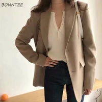 blazers womens solid single breasted ladies pockets korean style fashion slim casual elegant chic female jackets newest spring