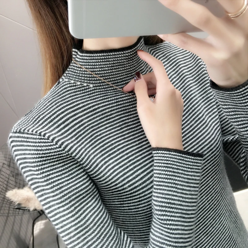 Женский свитер Осень-зима Корейская версия новинка 2020 черный белый полосатый с