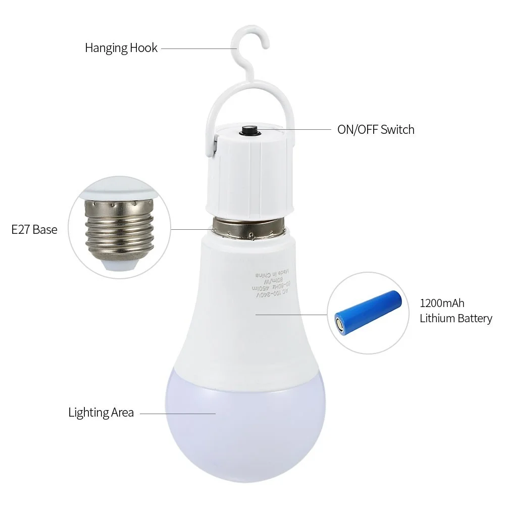 NEWKBO 2 Pcs AC100~240V E26/E27 6W Rechargeable Emergency LED Light Bulbs for Camping Garden | Лампы и освещение