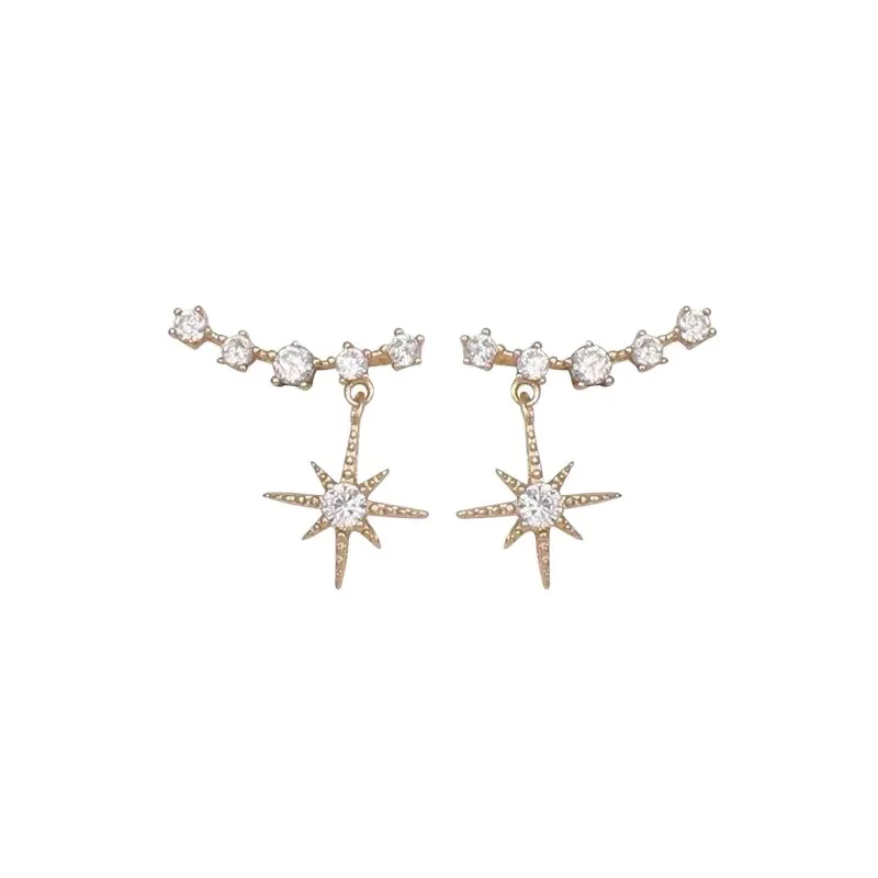 

2021 France Fashion Gold Plated Star CZ Crystal Stud Earring Simple Rhinestone AAA Zircon Earrings for Women Wedding Jewelry
