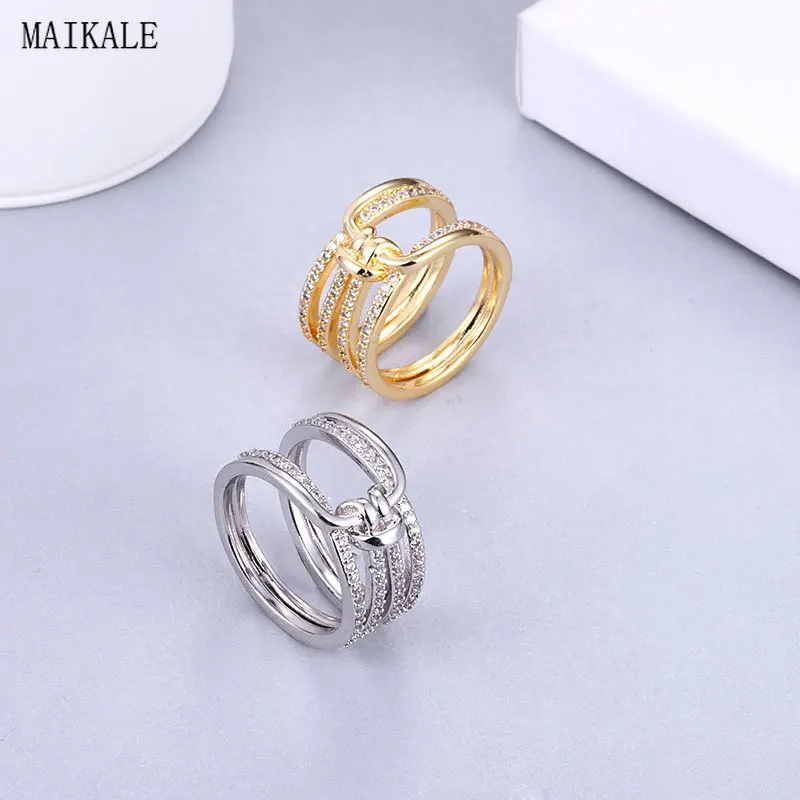 MAIKALE, роскошные кольца с кубическим цирконием для женщин, золото, серебро, циркон, CZ, многослойное кольцо, набор, обручальное кольцо, модное ювелирное изделие