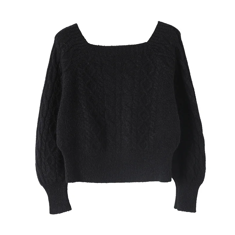 

Square Collar Knit Sweater Women Elegant Long Sleeve Basic Crop Pullover Female Top Autumn Solid Casual Jumper Fashion Clothing