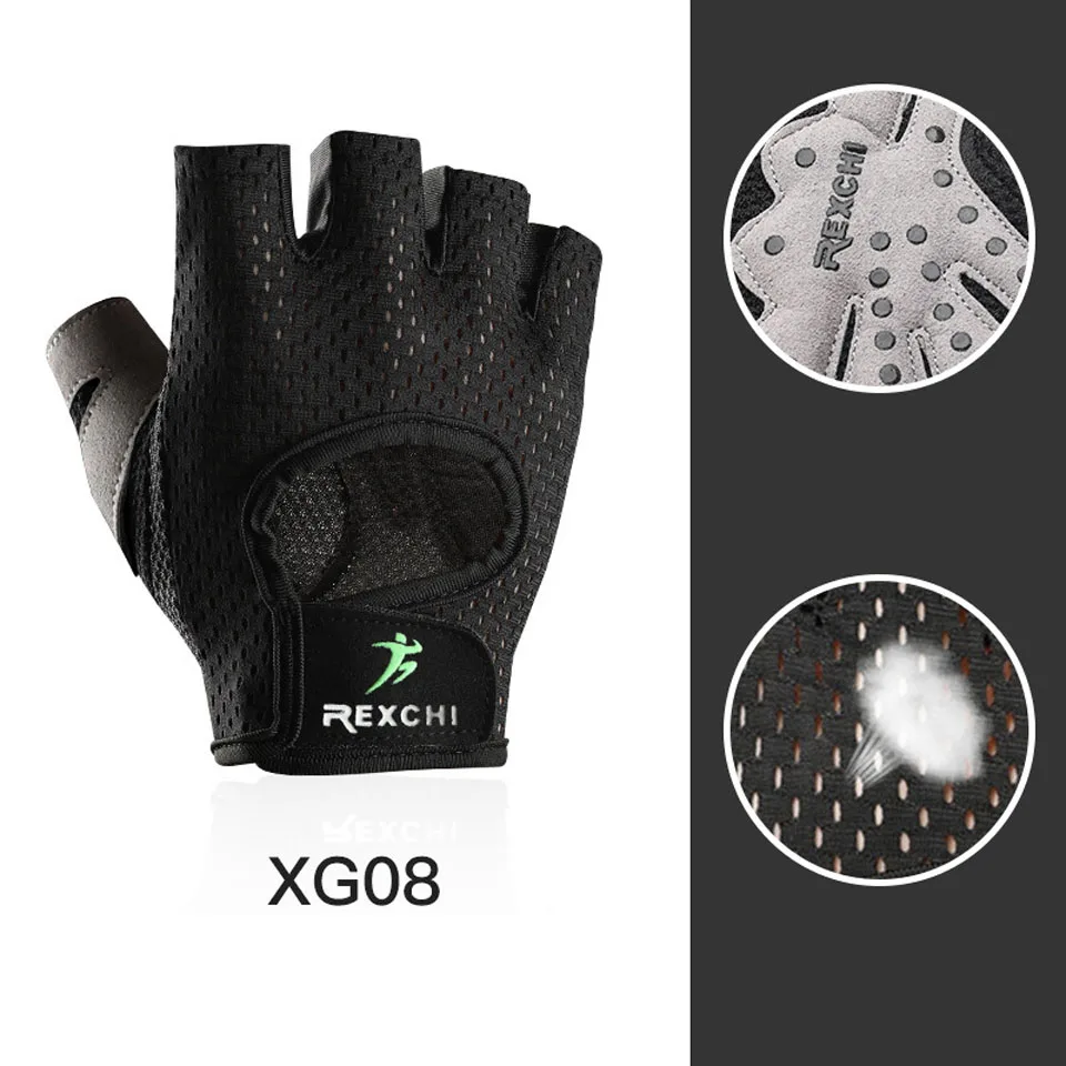 XG08 Black Спортивная Тяжелая атлетика для занятий йогой для мужчин/wo мужские фитнес-перчатки бодибилдинг, тренировка, дышащие Нескользящие перчатки с половинным пальцем - Цвет: XG08 Black