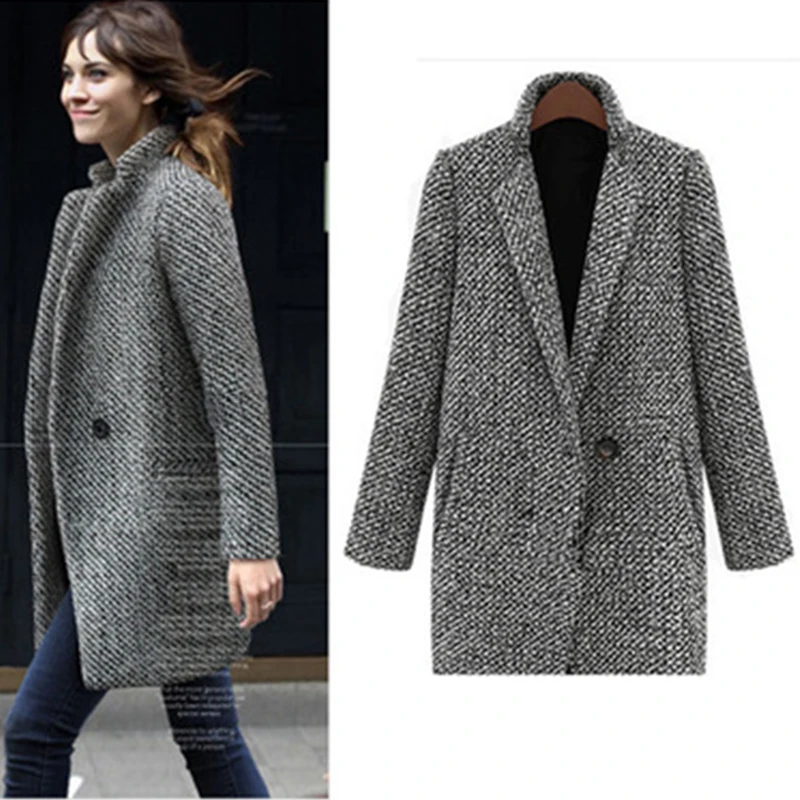 Одежда длинное женское серое пальто больших размеров зимнее Manteau Laine Femme Hiver Vadim Zaful