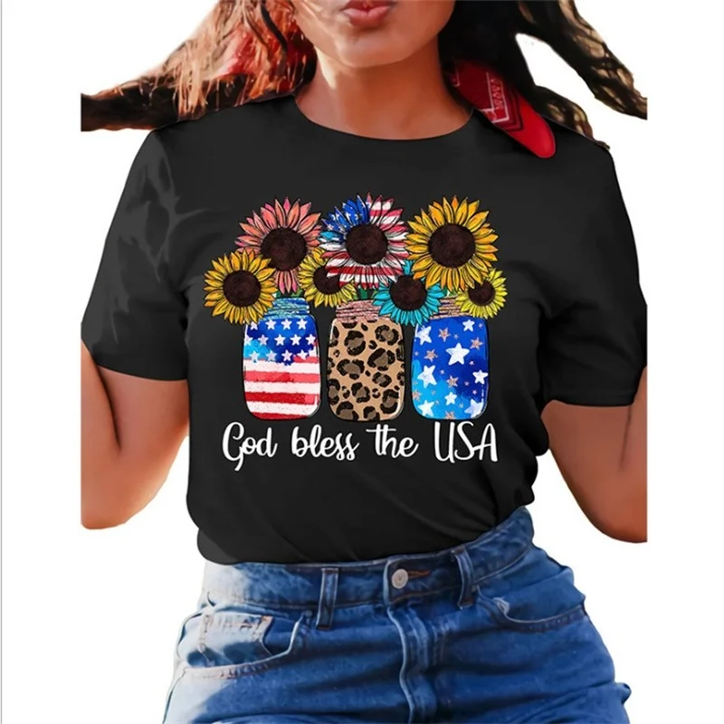 

God Bless USA Print T Shirt Women Short Sleeve O Neck Loose Tshirt Summer Women Causal Tee Shirt Tops Camisetas Mujer