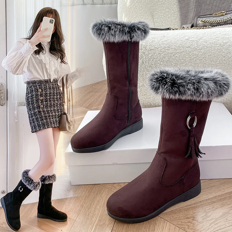 

2022 new winter snow boots warm Mujer Botas zipper fashion motorcycle boots designer thick bottom ladies plush low cut Zapatilla