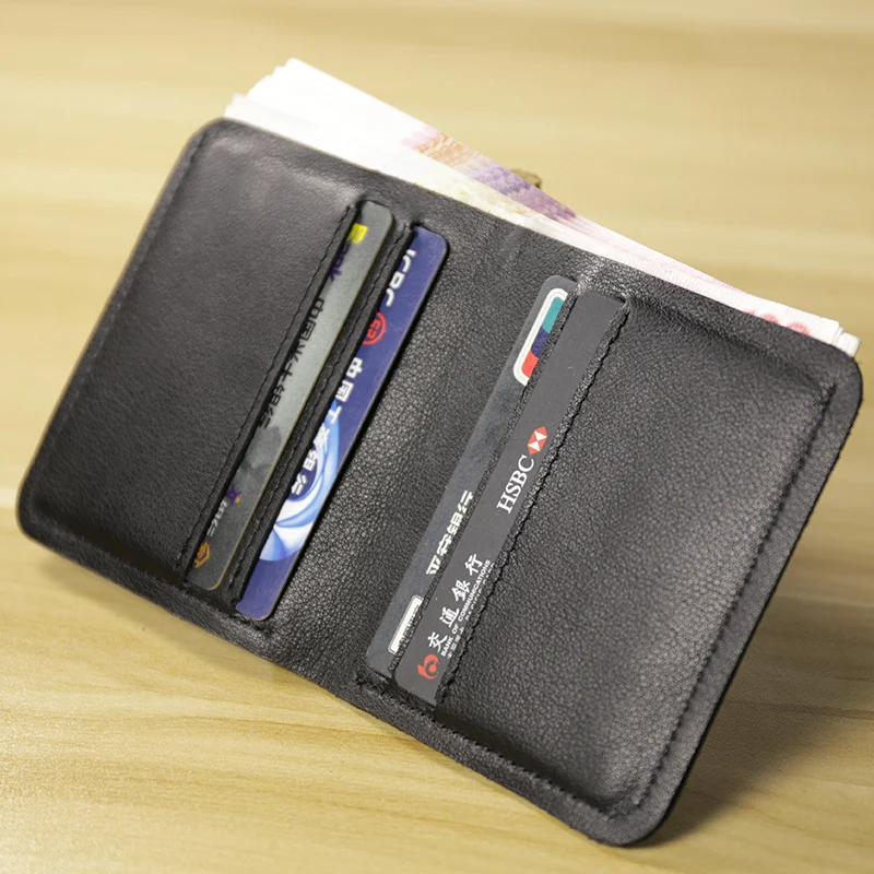 Men's short ultra-thin mini wallet men's genuine leather clip young men's vertical wallet soft black brown leather bag
