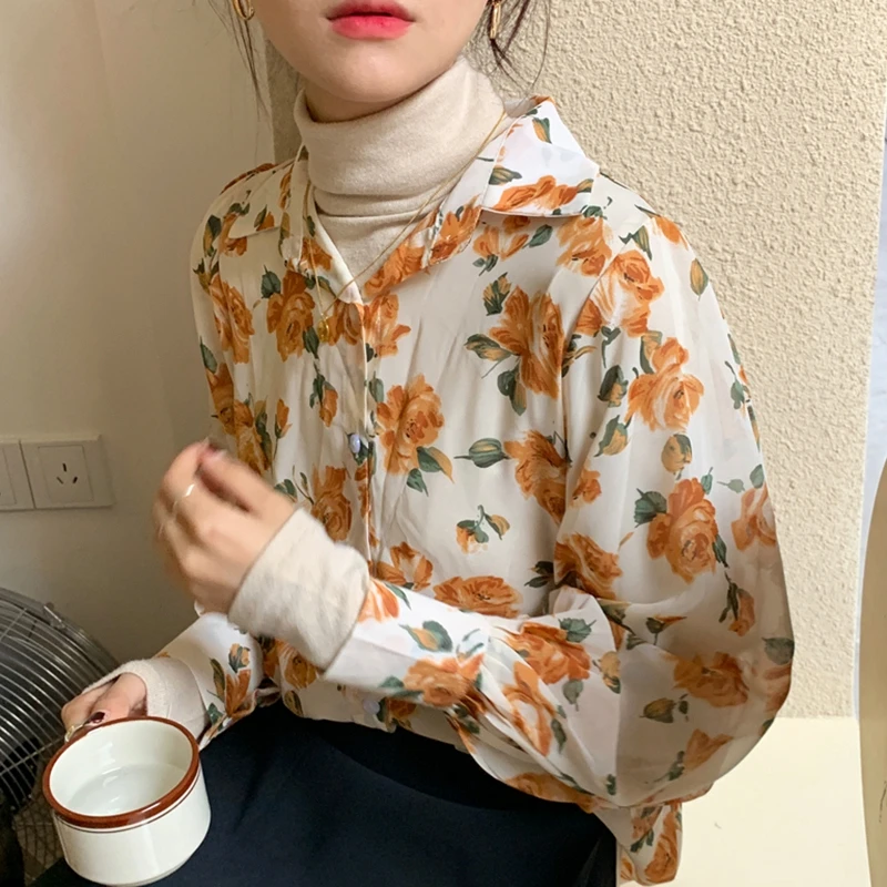 RICININA женская блузка с цветочным принтом отворотом длинный пышными рукавами