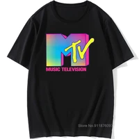 popular t shirt mtv fluorescent logo pattern print streetwear summer men women funny short sleeve tshirt cotton shirt