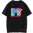 Популярная футболка с флуоресцентным логотипом MTV, уличная одежда с принтом, летняя мужская и женская смешная футболка с коротким рукавом, хлопковая рубашка