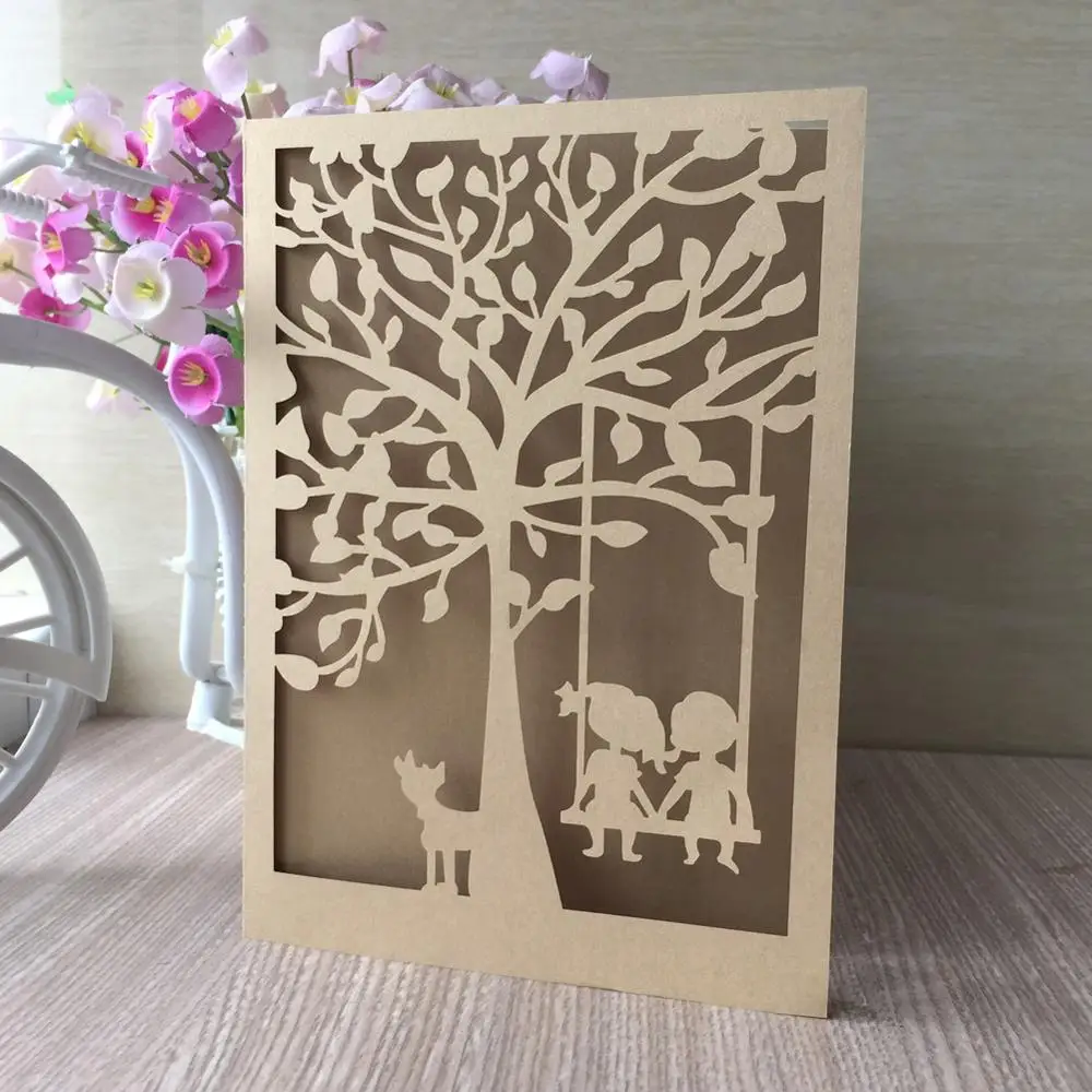 

50pcs lover tree Hollow Laser Cut Wedding Invitations Card Valentine's Day Favor Wedding Decoration Party Supplies