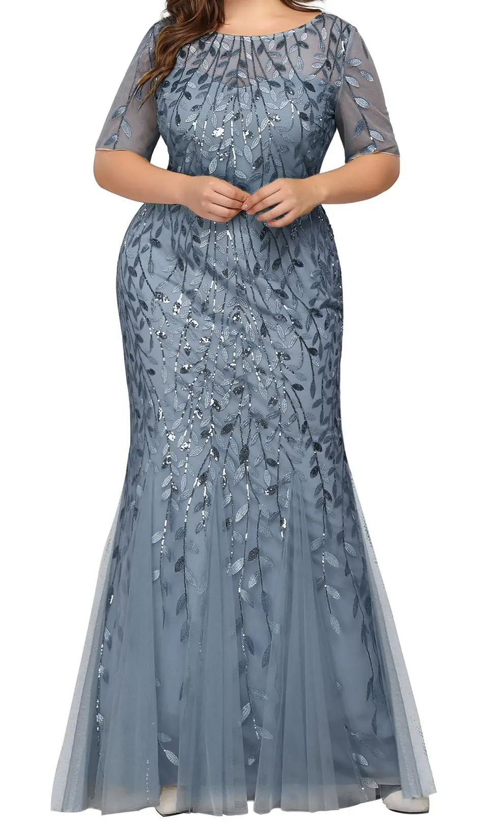 Платье из сетчатой ткани, распродажа, полиэстер, Украина, Вадим vestidos mujer, евро-американское платье с бусинами, марля, рыбий хвост - Цвет: Dirty blue