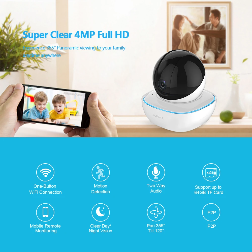 LOOSAFE Домашняя безопасность 4MP облачная Беспроводная ip-камера 2 способа Аудио