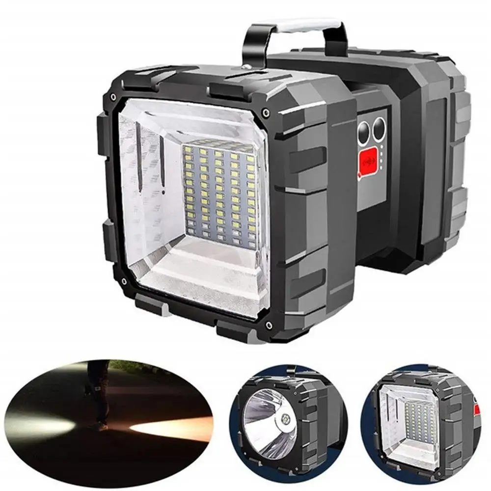 

Portable Flashlight 10000mAh Phone Charger Outdoor Hiking Floodlight Double Head Searchlight Handheld LED Spotlight 100000lm