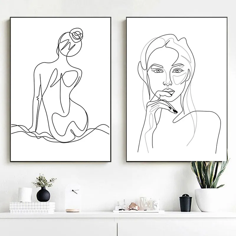 

Abstract Line Canvas Black White Wall Art Minimalist Print Painting Nordic Poster Woman Body Wall Pictures For Living Room