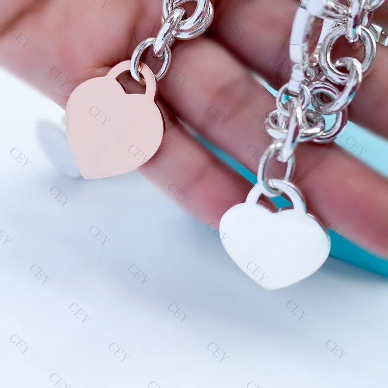 

Tf S925 sterling silver enamel heart-shaped pin buckle thick chain Valentine's day gift high-end classic temperament party