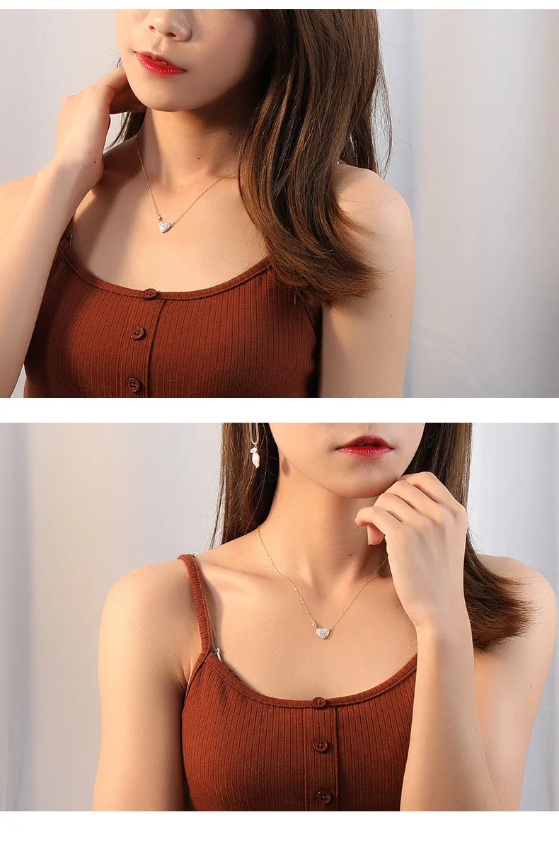 

Sterling silver 925 gold color Heart-shaped clavicle necklace choker for women allergy free fashion jewelry trendy style