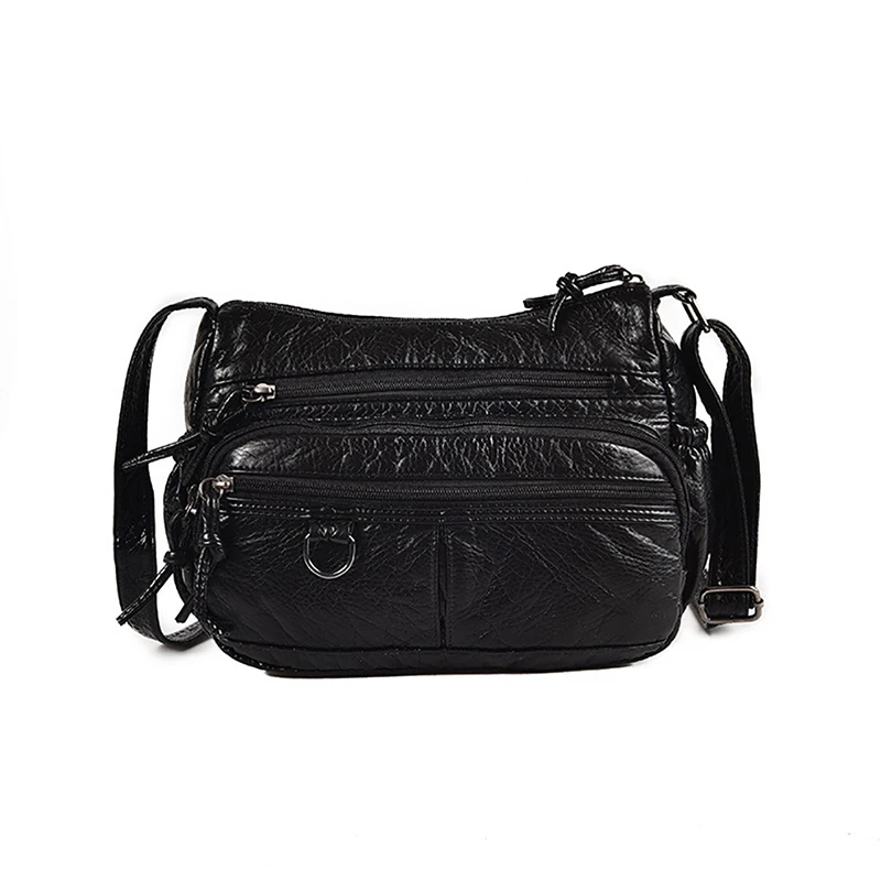 

Hot Sale Women Small Handbag Pu Leather Crossbody Bag Multipockets Soft Washed Leather Shoulder Bag 2 Colors Messenger Bag