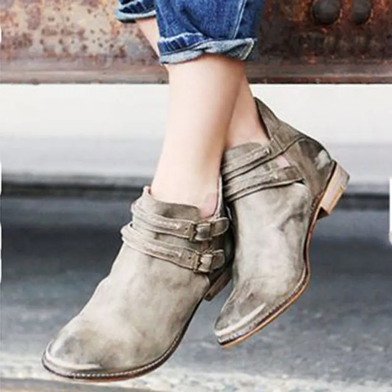 Женские ботильоны большого размера на низком каблуке туфли лодочки с пряжкой