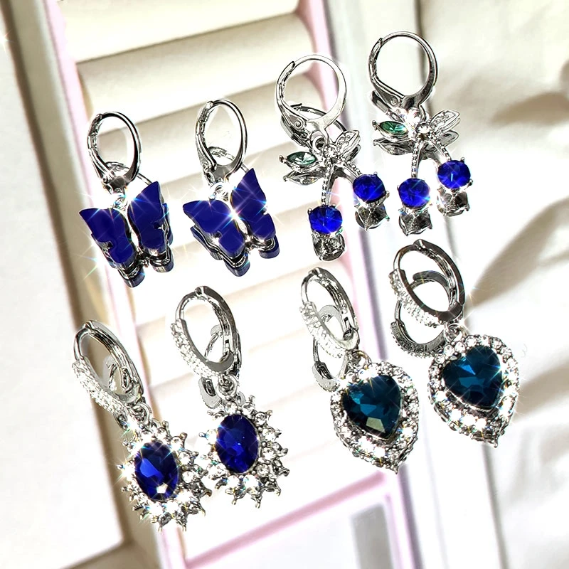 Flatfoosie 4Pcs/set Fashion Cherry Butterfly Drop Earrings for Women Multicolor Heart Geometric Crystal Earring Sets Jewelry | Украшения и