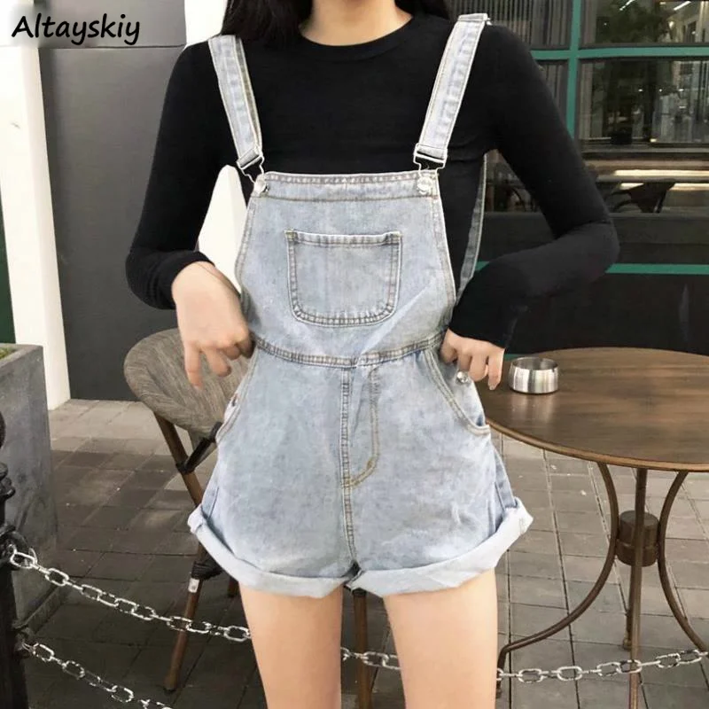 Комбинезоны женские джинсовые для отдыха шикарные винтажные свободные с высокой