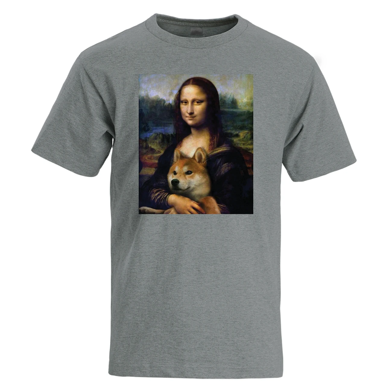 Мужская футболка с принтом Мона Лиза и Шиба лето 2019 Харадзюку короткий рукав