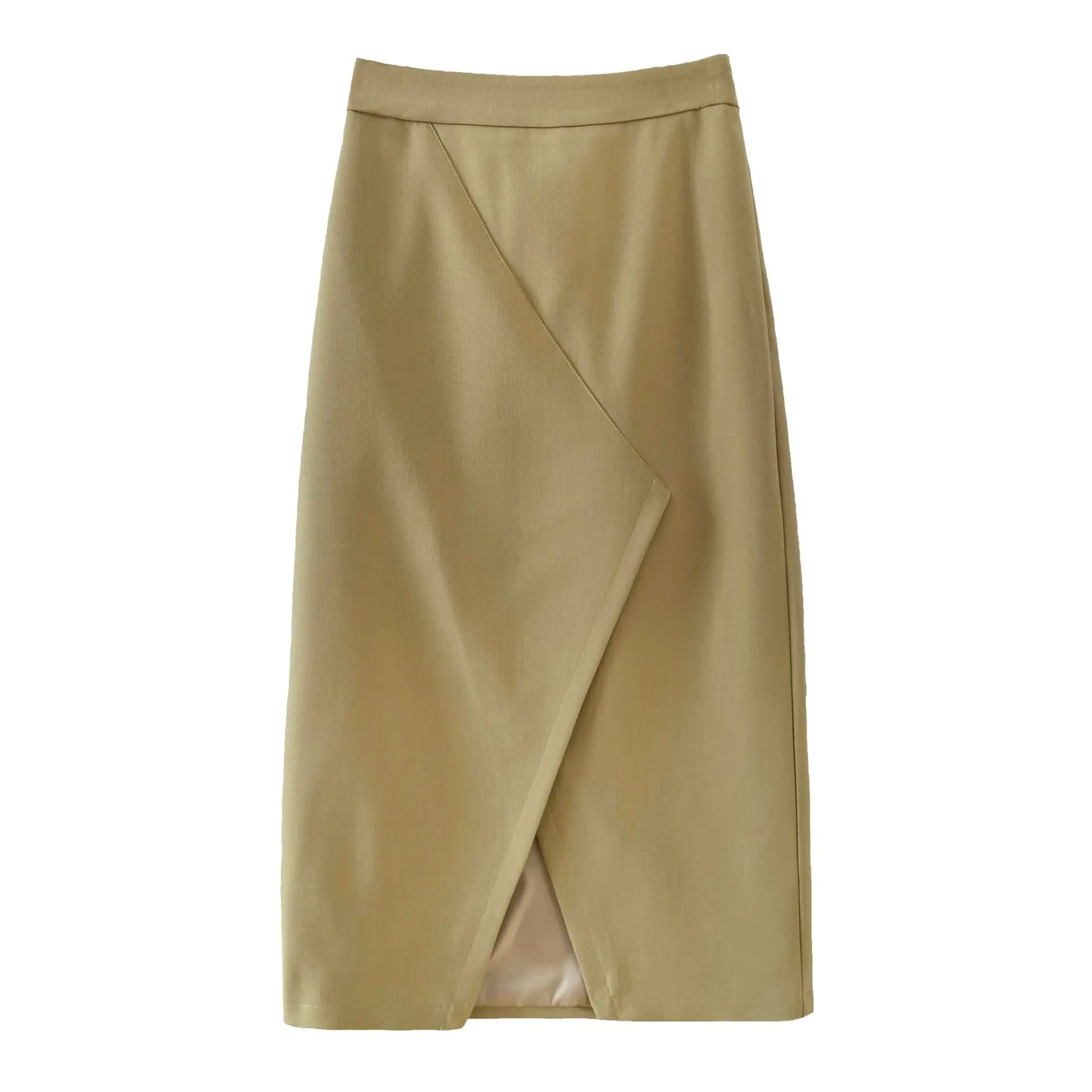 

Yeeloca Design High Waist Front Split Skirt Early Spring Casual Solid New A-line Fashion Saias Irregular Mid-calf Suit Skirt