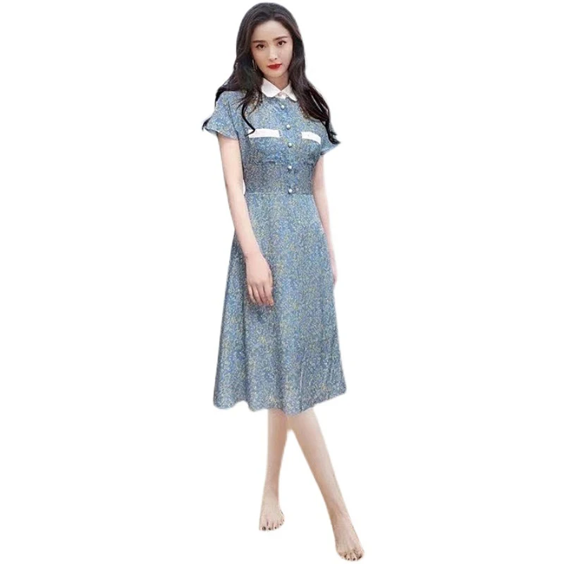 

Silk Dress Vintage Dresses For Women's Summer Dress Shirt Robe Floral Print Short-sleeved A-line Sexy Fashion Women molin888