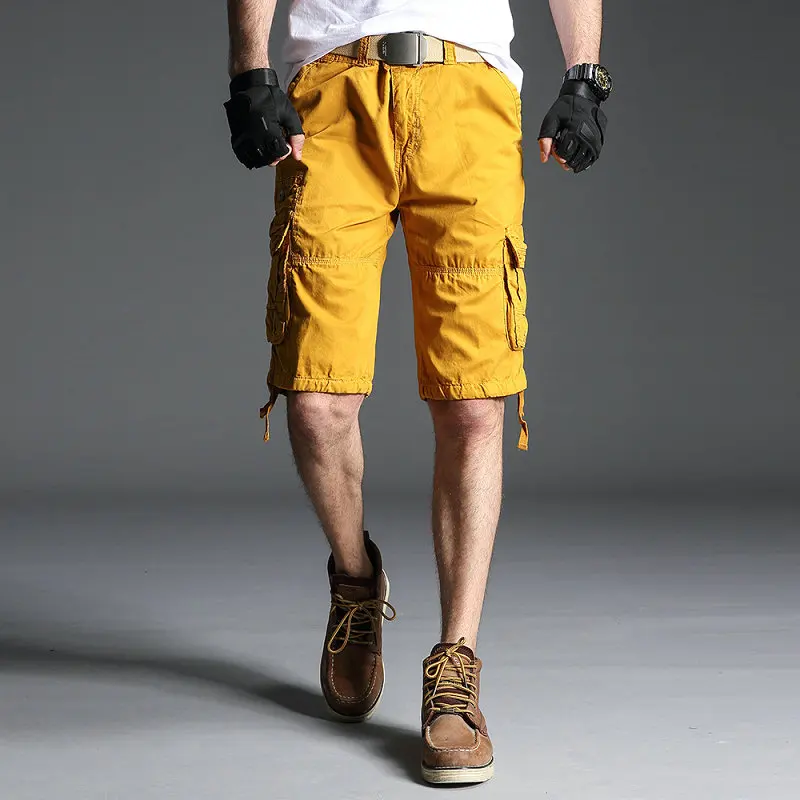 

Military Casual Men Shorts Knee Length Cotton Cargo Shorts Men Multi-pocket Army Outdoor Mens Work Shorts Bermuda Masculino