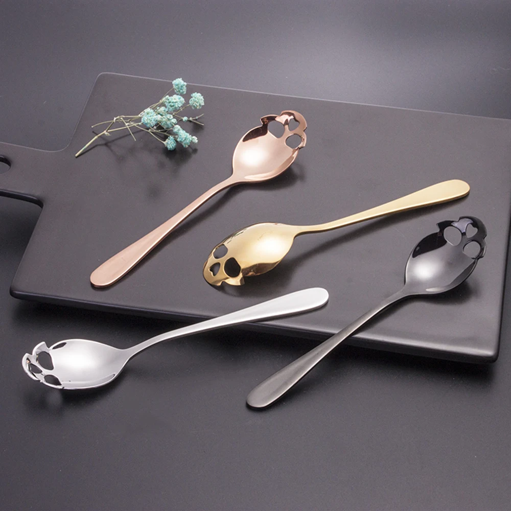 

1PCS Stainless Steel Coffee Scoop Skull Shape Dessert Spoon Food Grade Ice Cream Candy Tea Spoon Tableware Drop Shipping