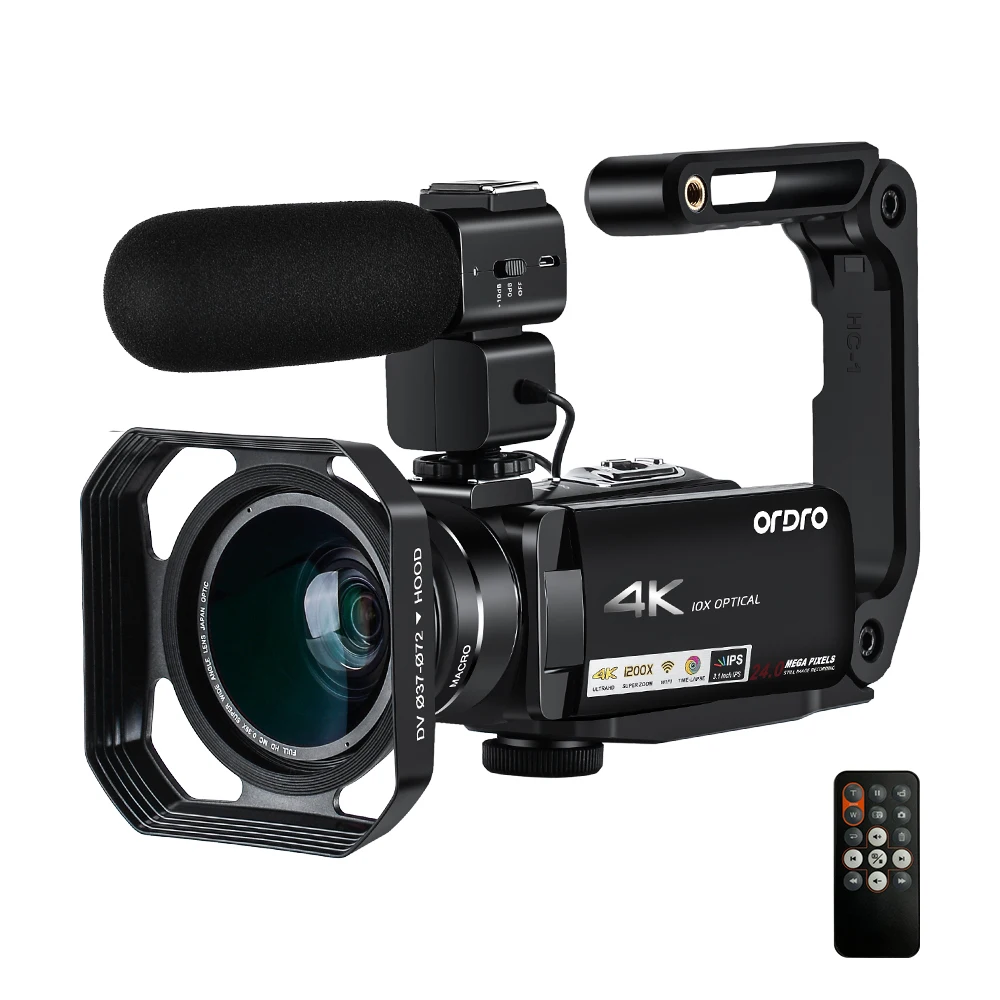 

Профессиональная видеокамера Ordro AC7, записывающая видеокамера 4k Vlog, 10-кратный оптический зум, с микрофоном, для YouTube
