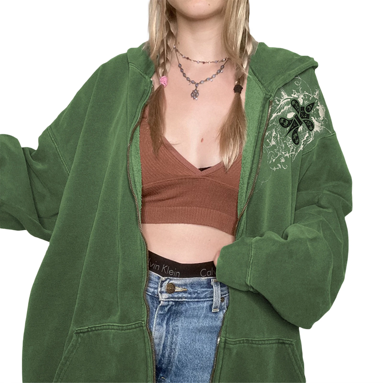 

Autumn Women’s Casual Long Sleeve Loose Cardigans Ladies Female Printing Zipper Hoodies Sweatshirts with Pockets Streetwear Tops