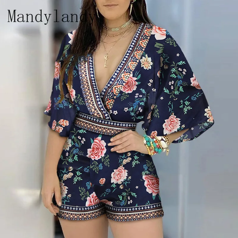 

Повседневные уличные комбинезоны Mandylandy, женские комбинезоны с глубоким V-образным вырезом, цельные шорты, комбинезоны с завышенной талией, ...