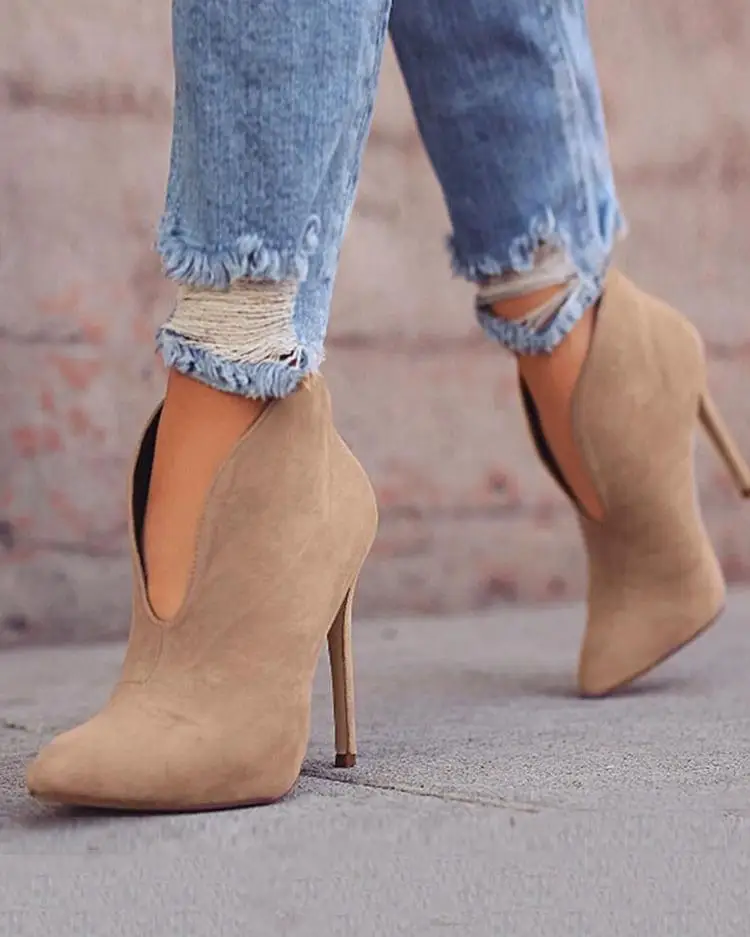 Ботильоны на шпильке с острым носком однотонные ботильоны высоком каблуке